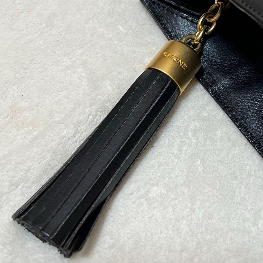 ★CELINE セリーヌ 黒レザー ハンドバッグ 編み込みストラップ