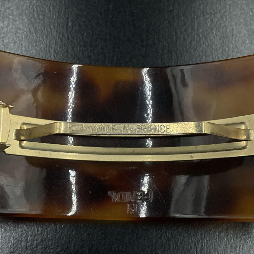 オールド　フェンディ　バレッタ　FFロゴ　べっ甲調　ヘアピン　髪留め　ブラウン