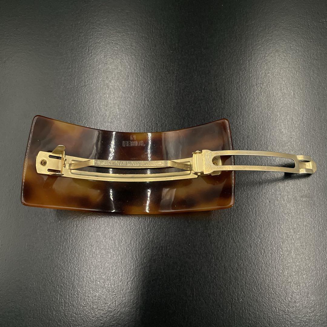 オールド　フェンディ　バレッタ　FFロゴ　べっ甲調　ヘアピン　髪留め　ブラウン
