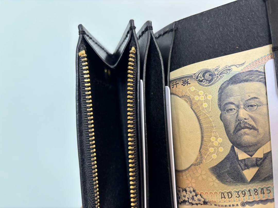 Staryan 黒　　ヌメ革ロマネスク　トラッカーウォレット　三層　真鍮