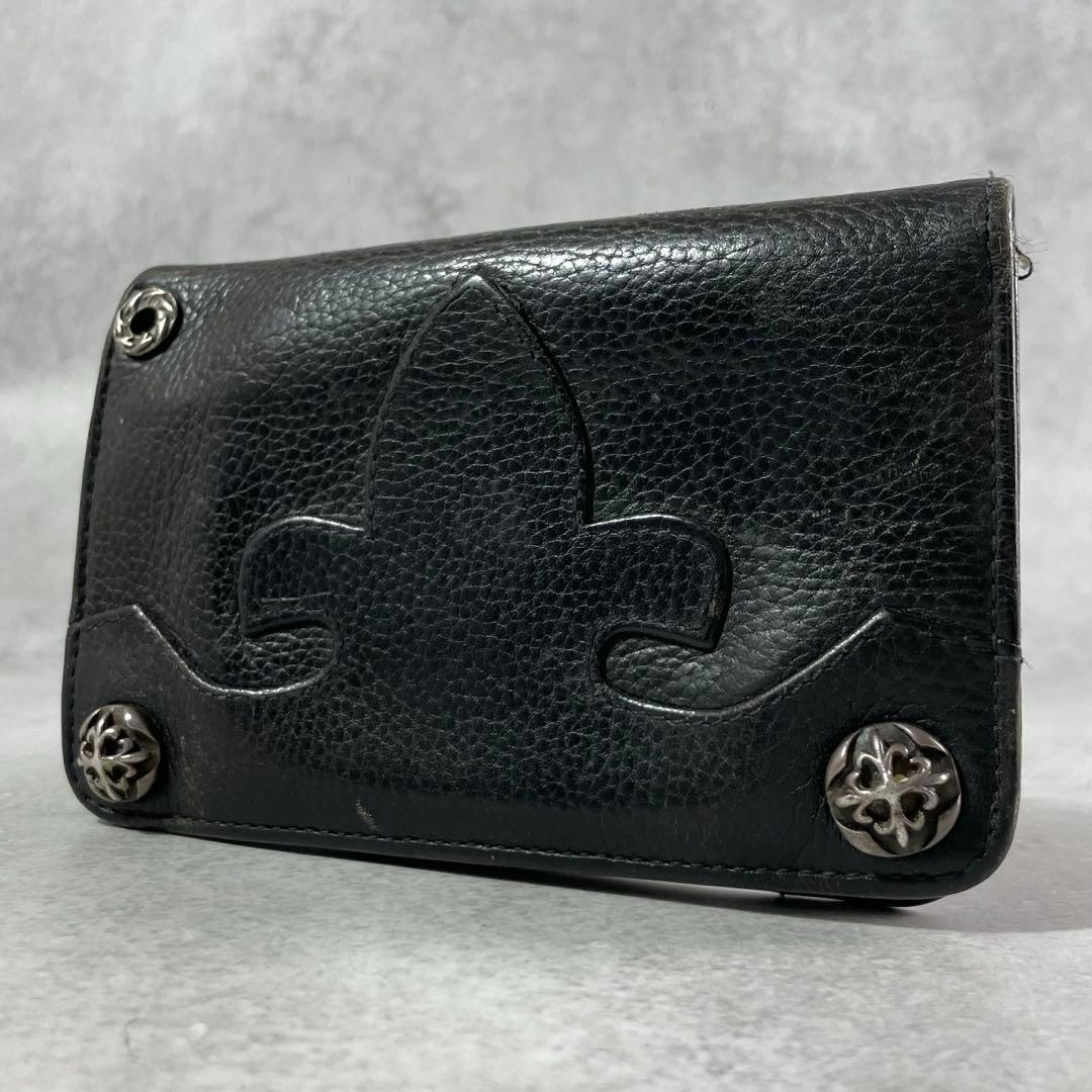 美品✨ A&G 折財布 コンチョ 金具 トラッカーウォレット レザー ブラック