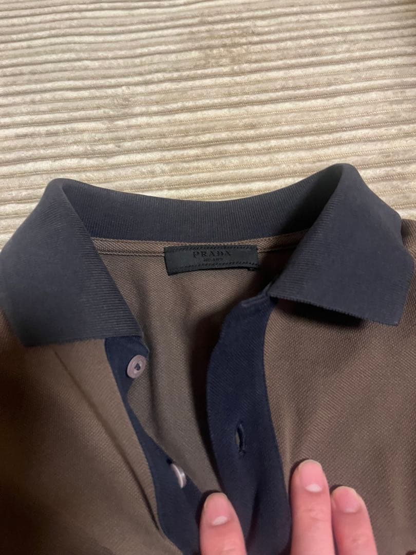 PRADA ブラウン 長袖ポロシャツ　S カーキ　ネイビー