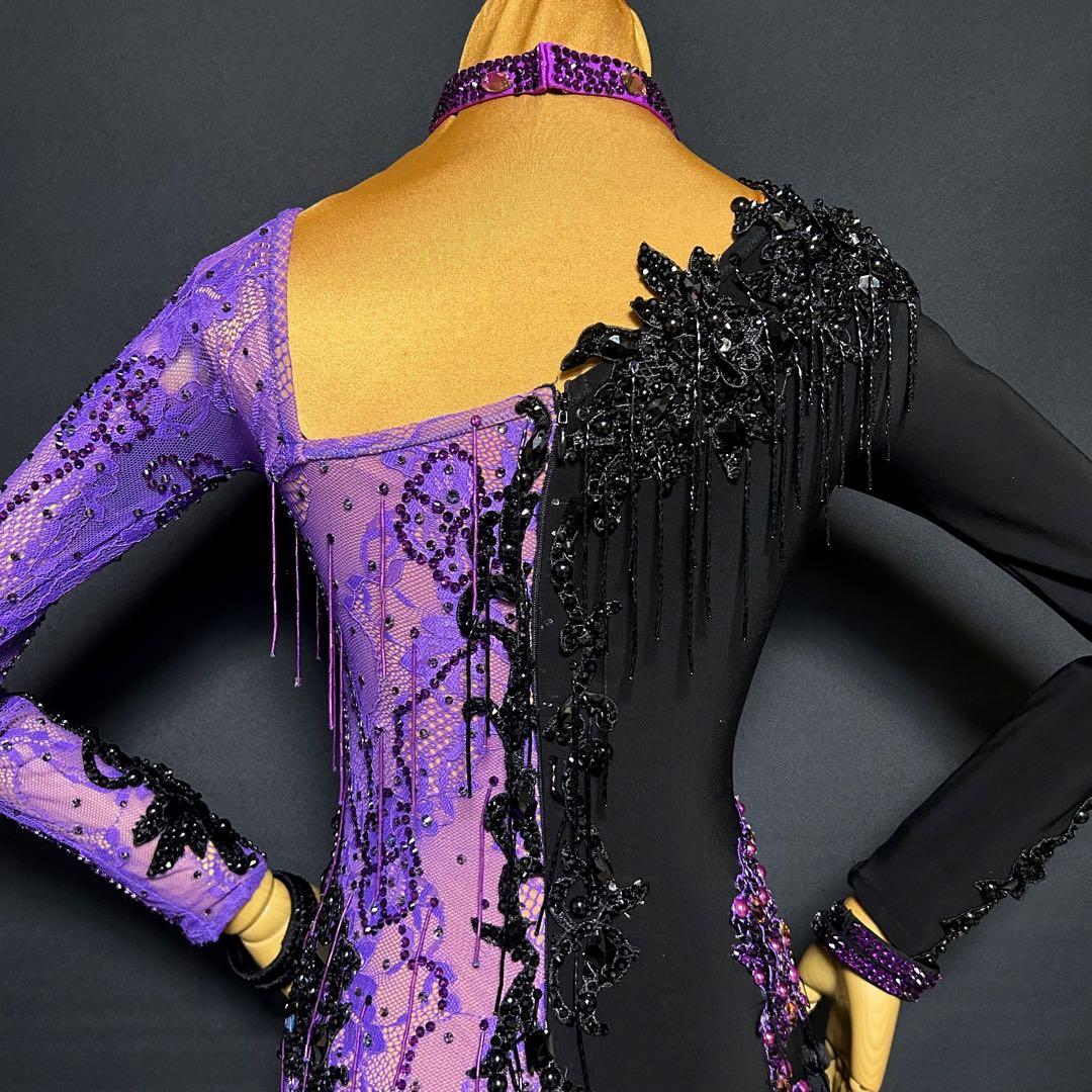 社交ダンス ドレス★シーズ ラテンドレス★ブラック&パープル★サイズM★新品