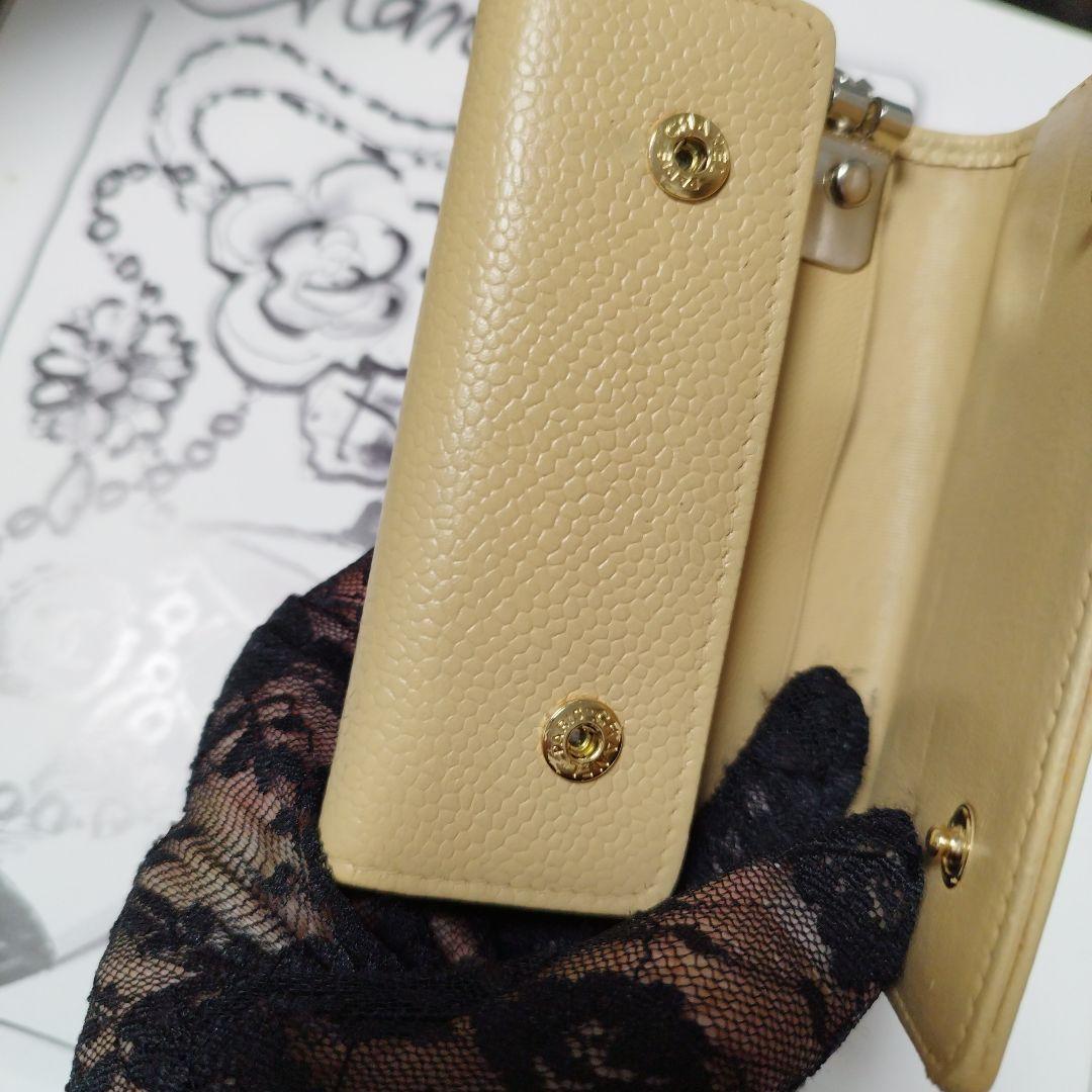 CHANEL イエローベージュ キャビアレザー キーケース