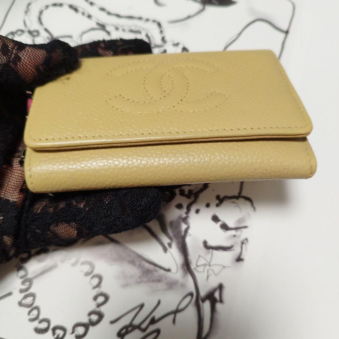 CHANEL イエローベージュ キャビアレザー キーケース
