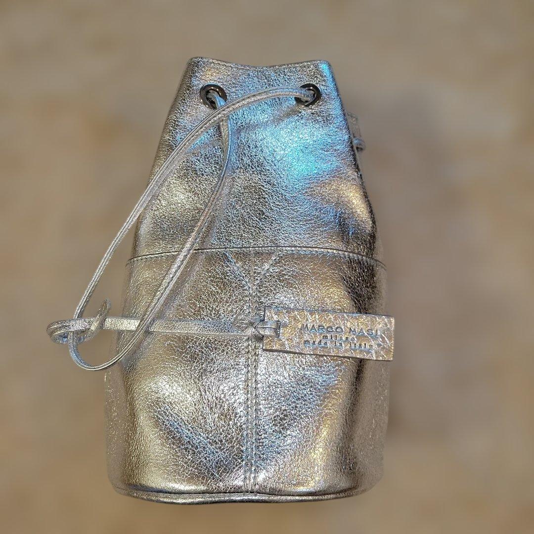 専用お値下げ！marco masi 巾着 ショルダーバッグ レザー 革シルバー
