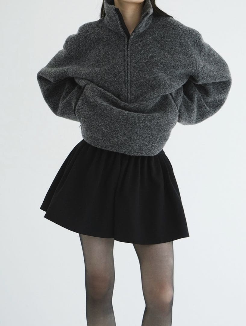 CLANE LOW WAIST TUCK SHORT PANTS ブラック1