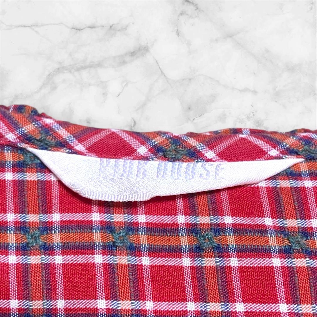 【人気】PINK HOUSE フリルチェック長袖ワンピース ロング丈 フード付