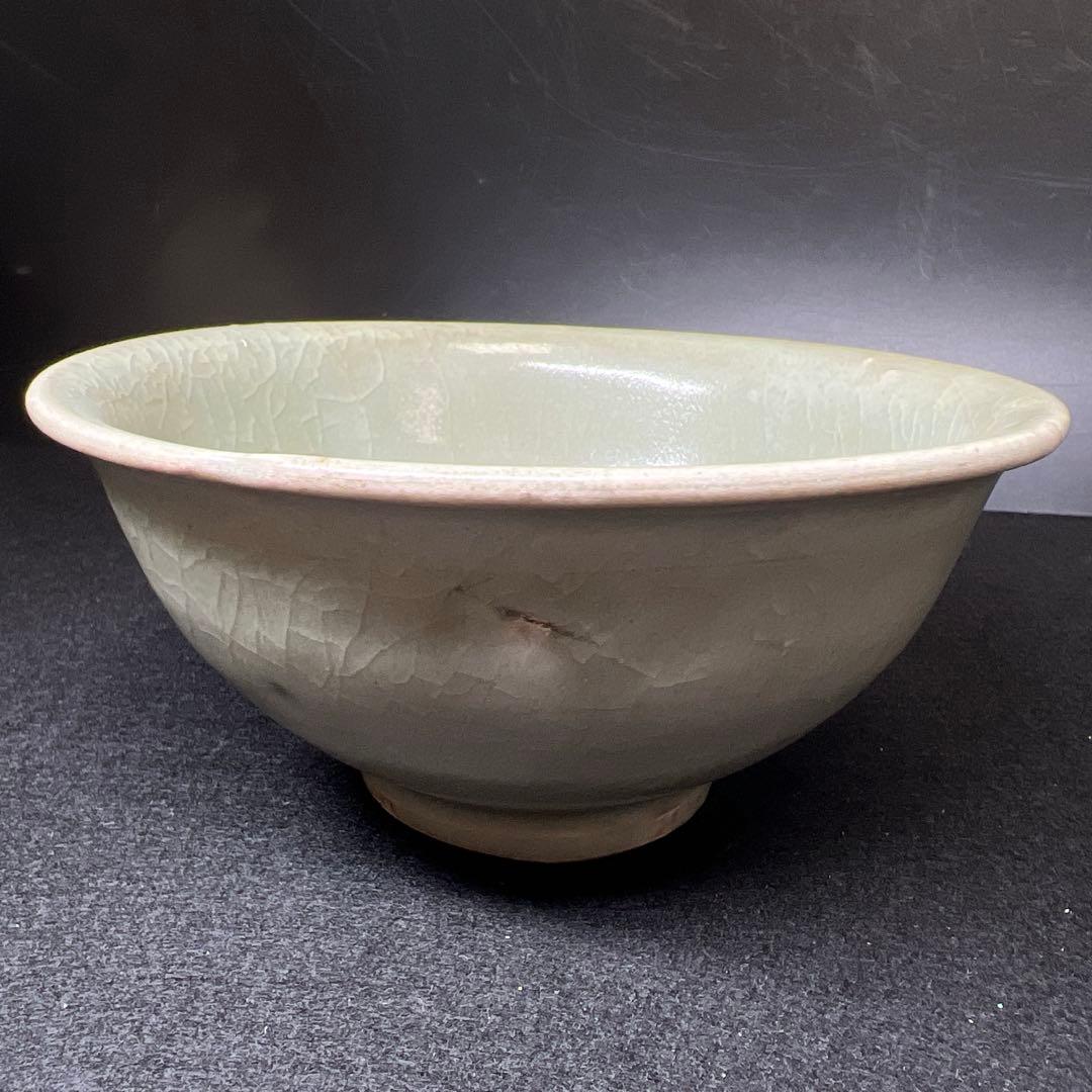 中国明時代　龍泉窯　七官青磁茶碗　極箱付　口径約15㎝　東Y8-0206☆2F