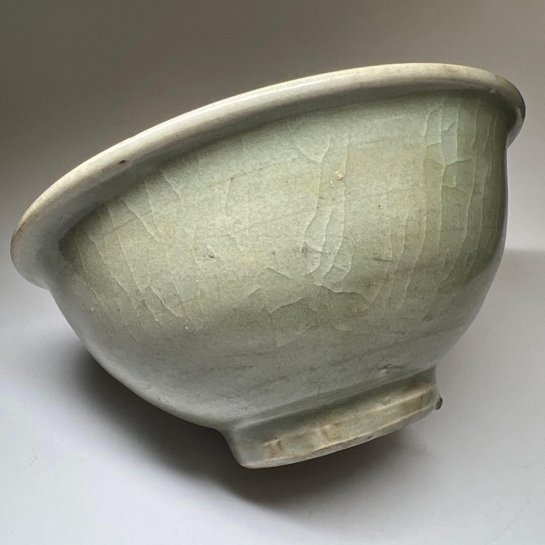 中国明時代　龍泉窯　七官青磁茶碗　極箱付　口径約15㎝　東Y8-0206☆2F