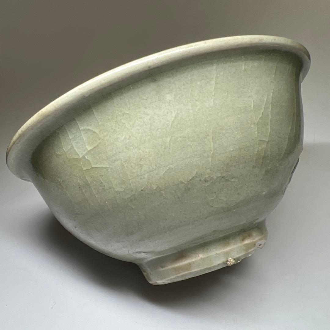 中国明時代　龍泉窯　七官青磁茶碗　極箱付　口径約15㎝　東Y8-0206☆2F