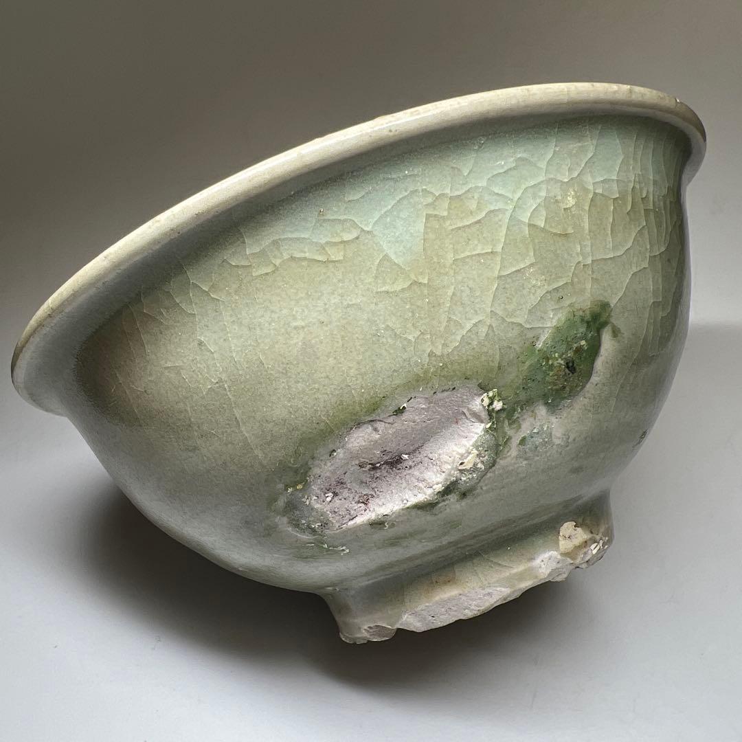 中国明時代　龍泉窯　七官青磁茶碗　極箱付　口径約15㎝　東Y8-0206☆2F