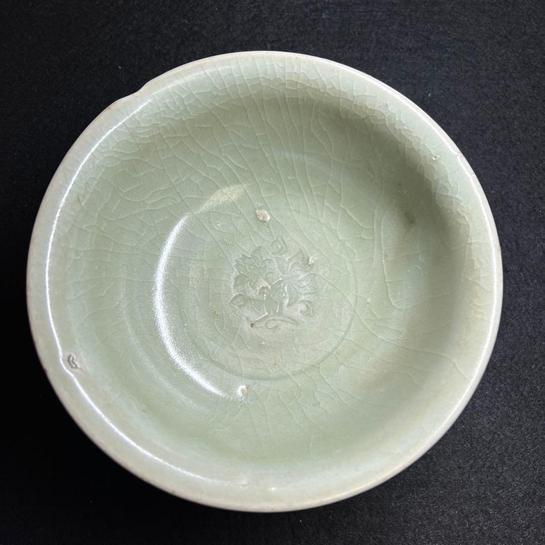 中国明時代　龍泉窯　七官青磁茶碗　極箱付　口径約15㎝　東Y8-0206☆2F