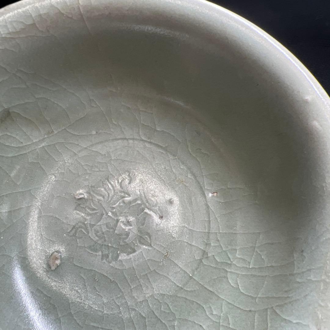 中国明時代　龍泉窯　七官青磁茶碗　極箱付　口径約15㎝　東Y8-0206☆2F