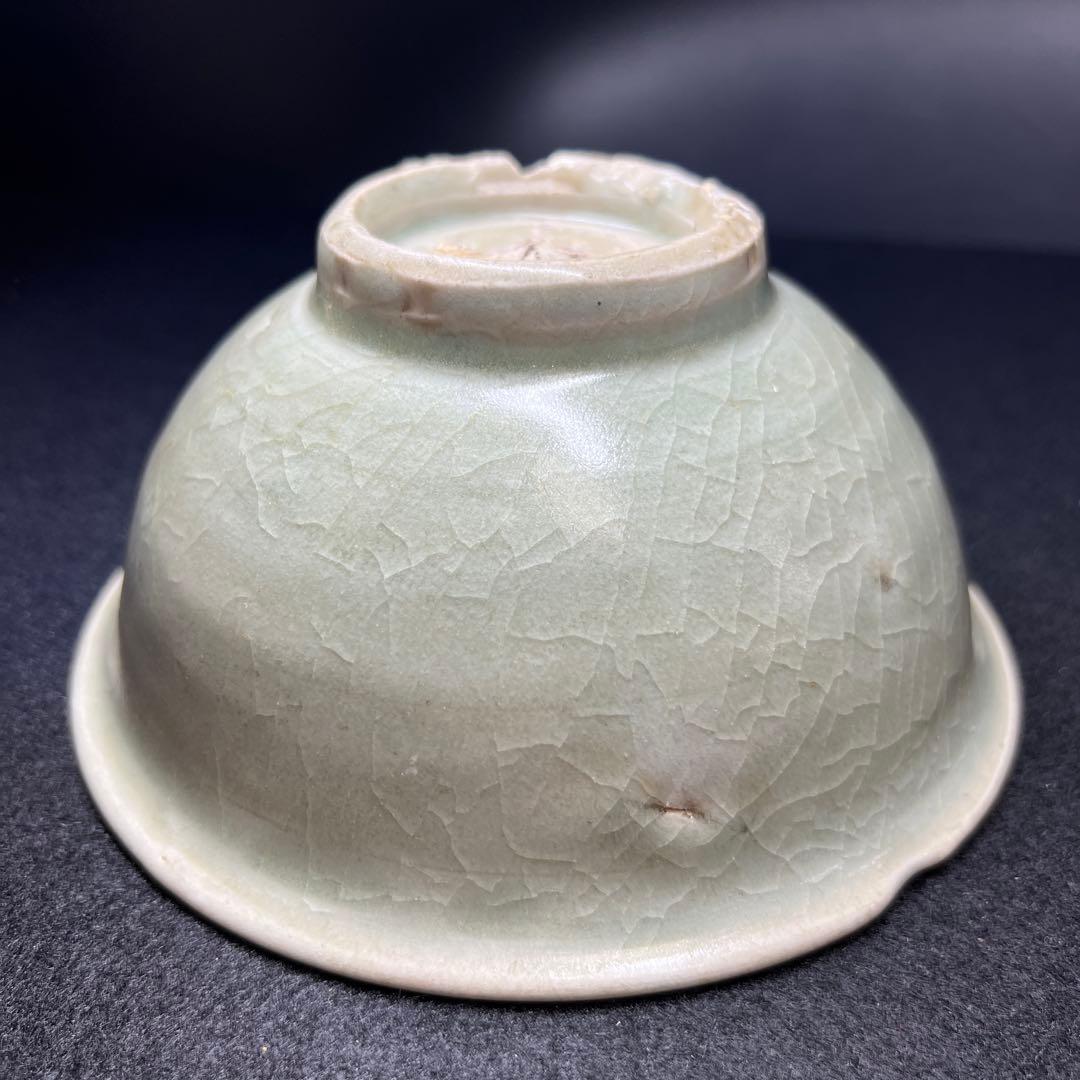 中国明時代　龍泉窯　七官青磁茶碗　極箱付　口径約15㎝　東Y8-0206☆2F