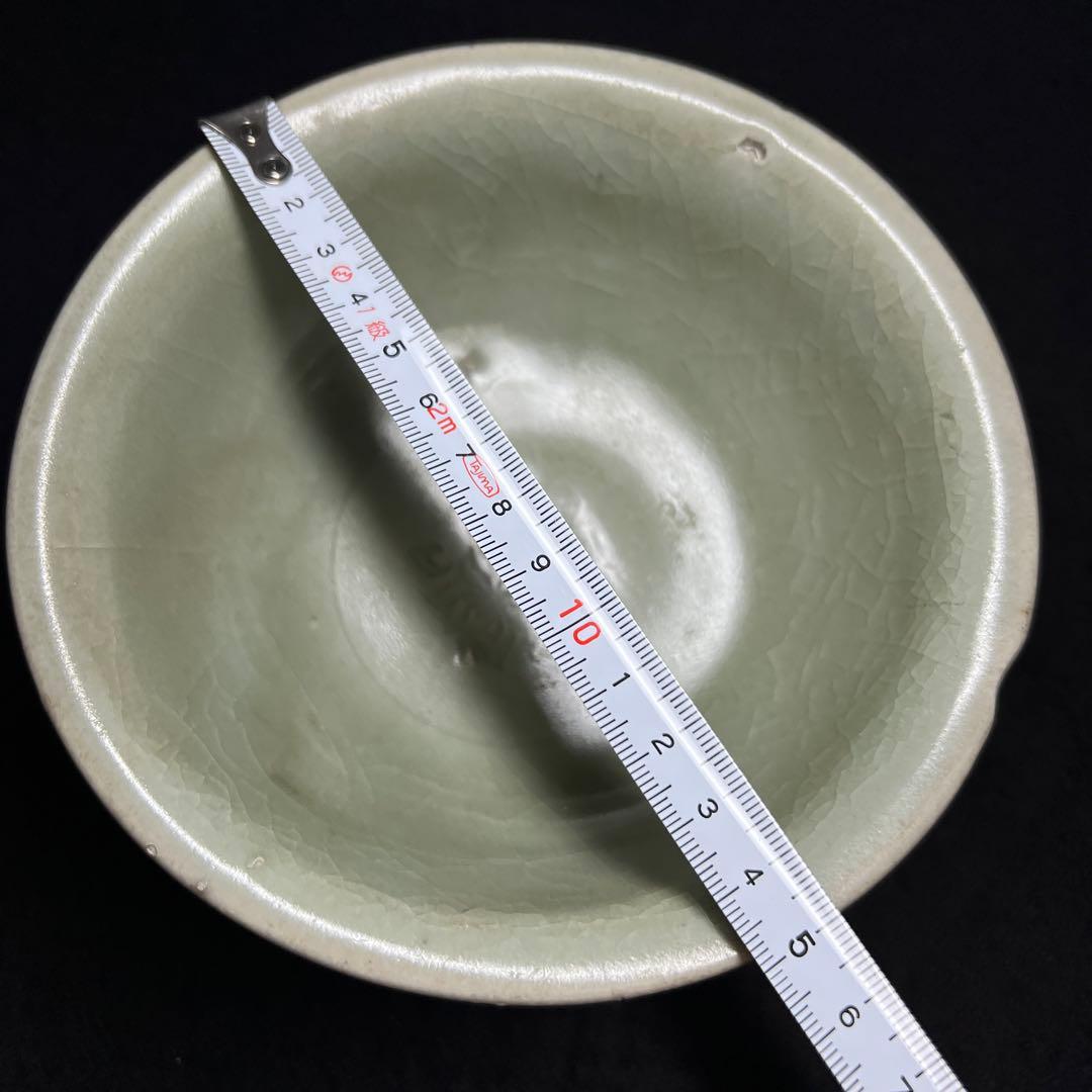 中国明時代　龍泉窯　七官青磁茶碗　極箱付　口径約15㎝　東Y8-0206☆2F