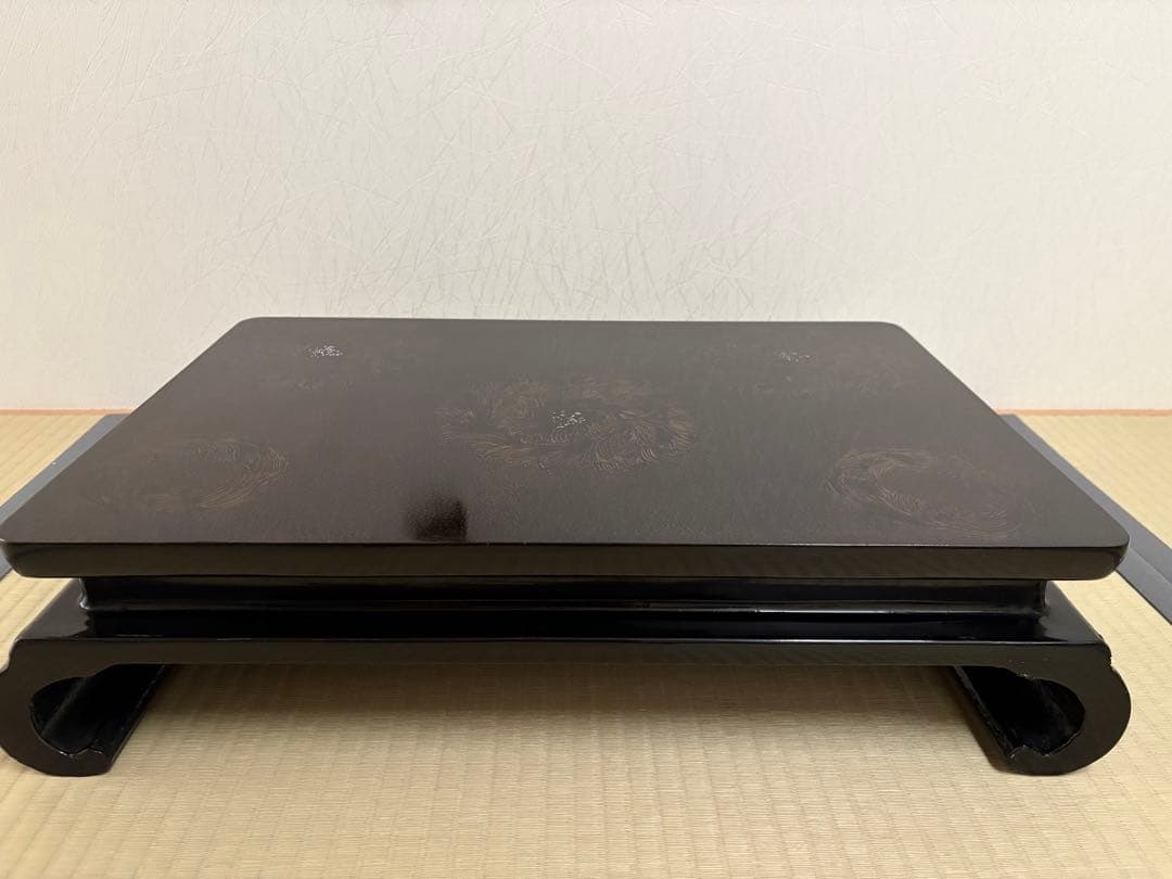 津軽塗？巻足螺鈿花台(大型)平卓　飾り台　盆栽台
