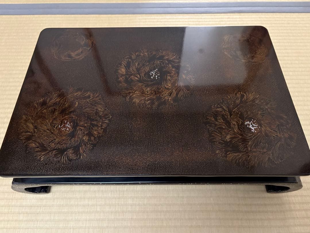 津軽塗？巻足螺鈿花台(大型)平卓　飾り台　盆栽台