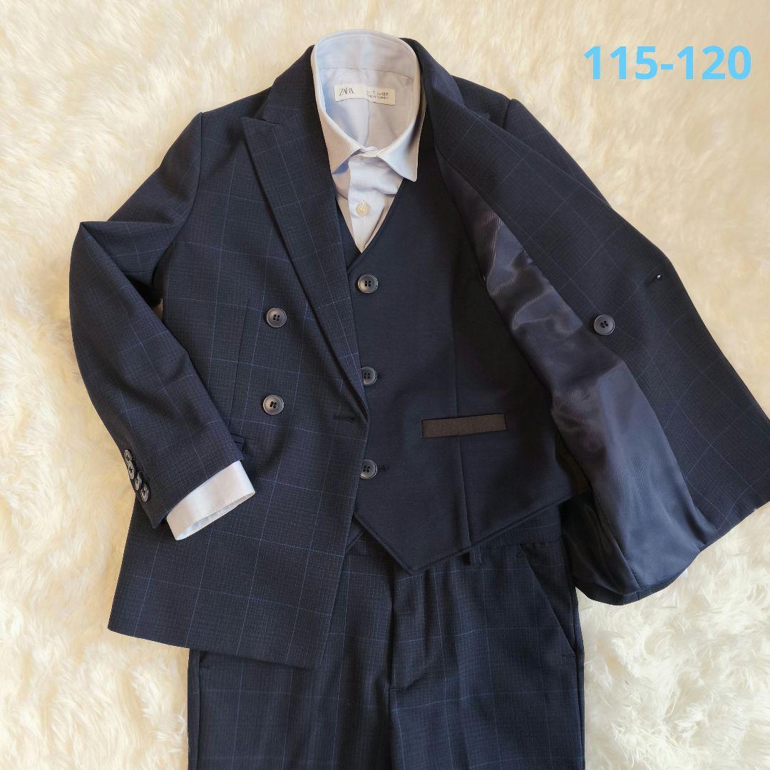 ZARA フォーマルスーツ セット 115 120 ネイビー チェック 入学