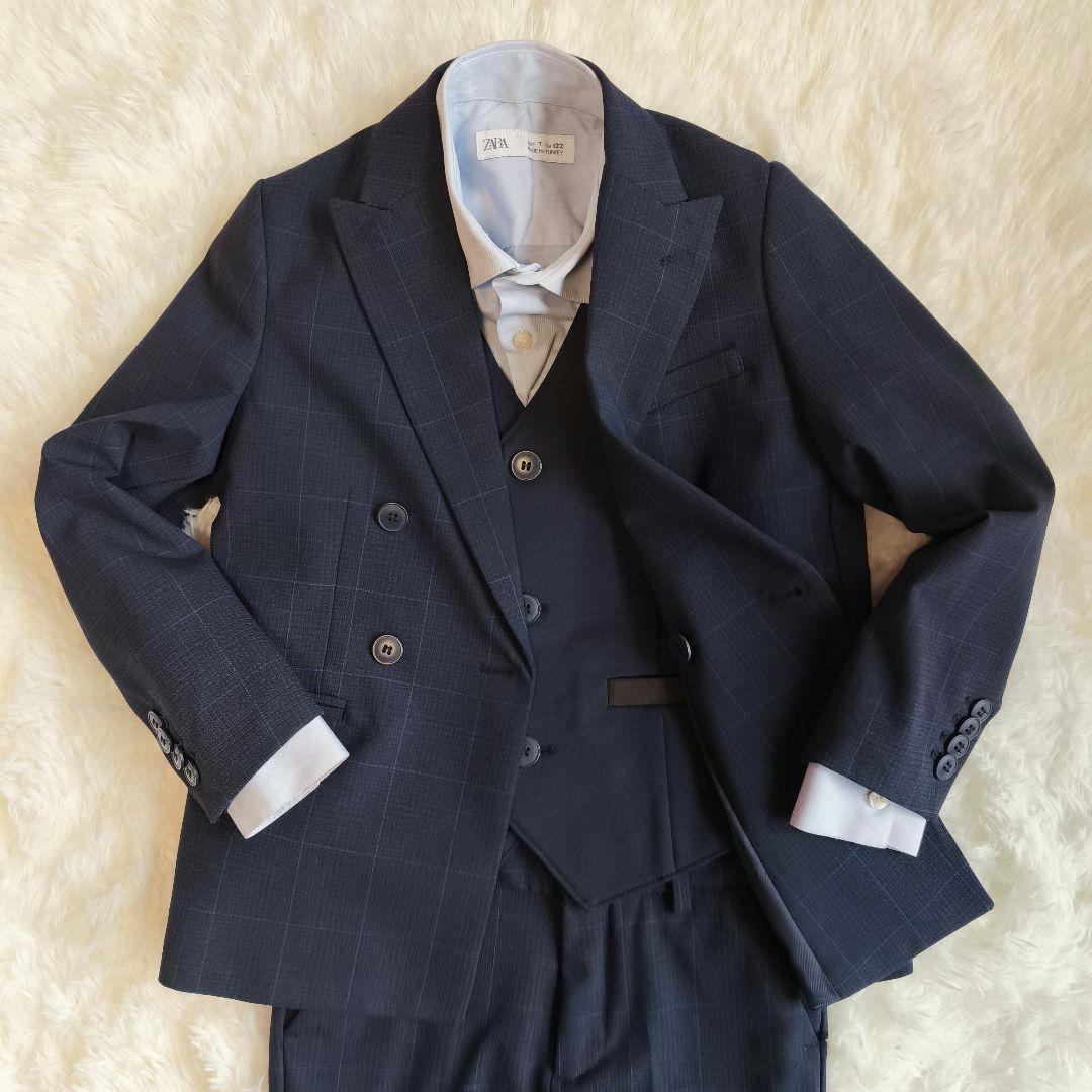 ZARA フォーマルスーツ セット 115 120 ネイビー チェック 入学