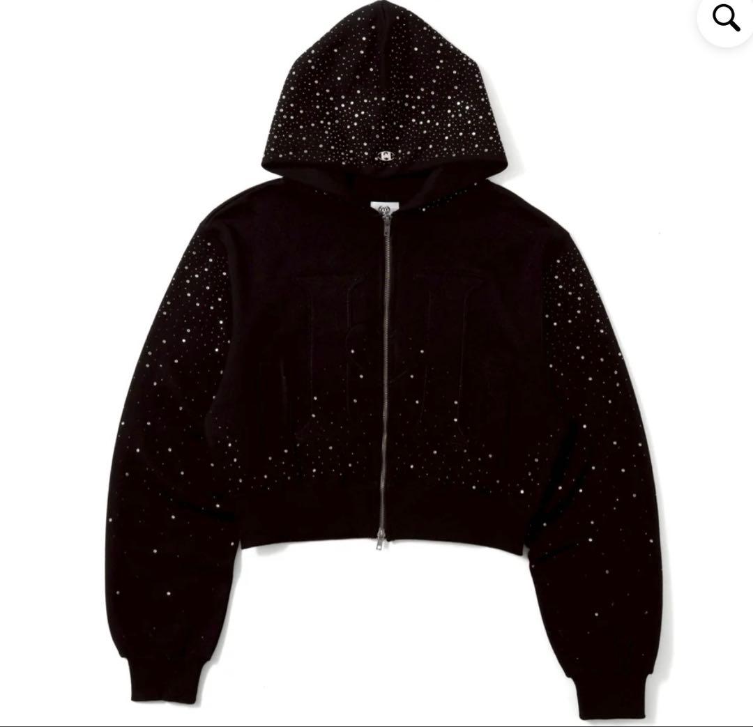 H heart logo rhinestone zip hoodieセットアップ