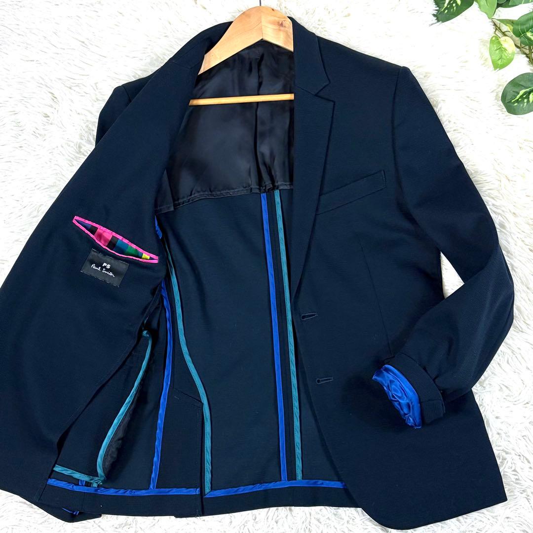 極美品 PSポールスミス アンコンジャケット 紺 M マルチストライプ ネイビー
