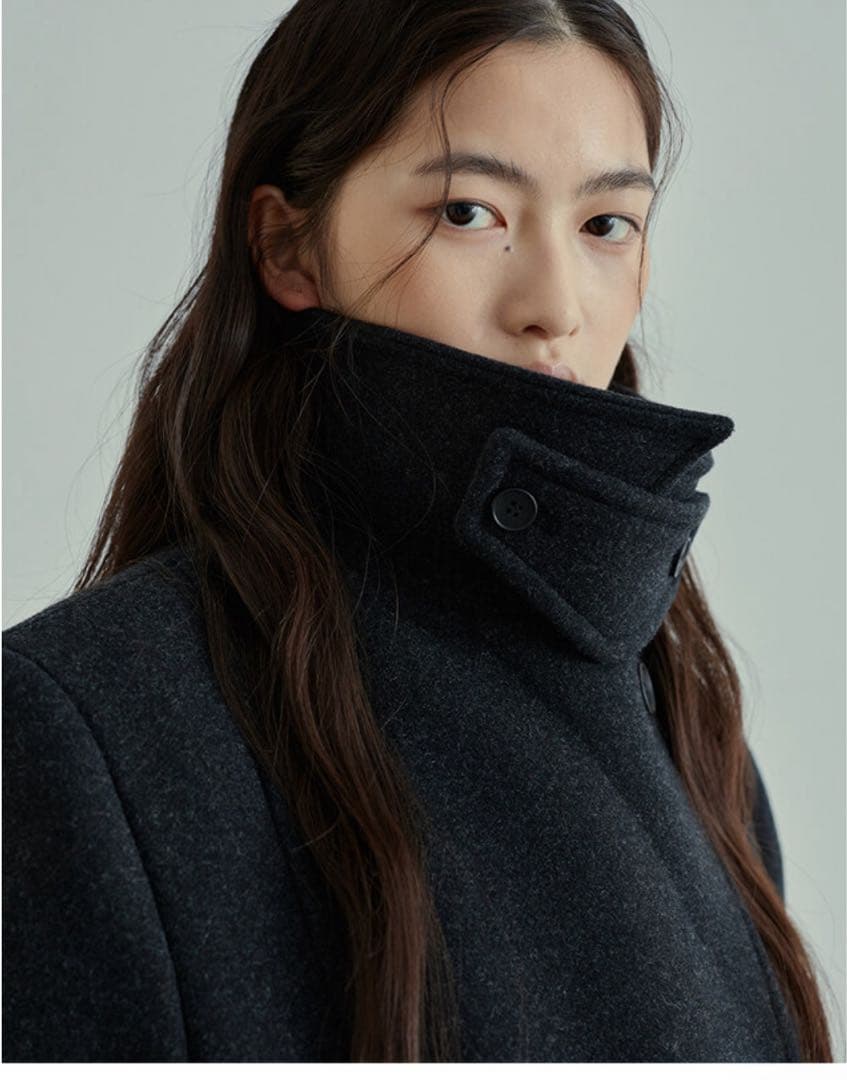 ダークグレー ダブルブレスト ウールコート(韓国ブランド)