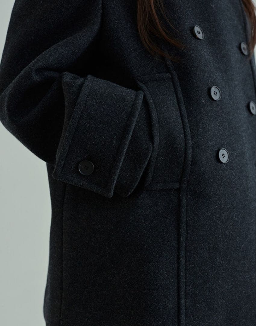 ダークグレー ダブルブレスト ウールコート(韓国ブランド)