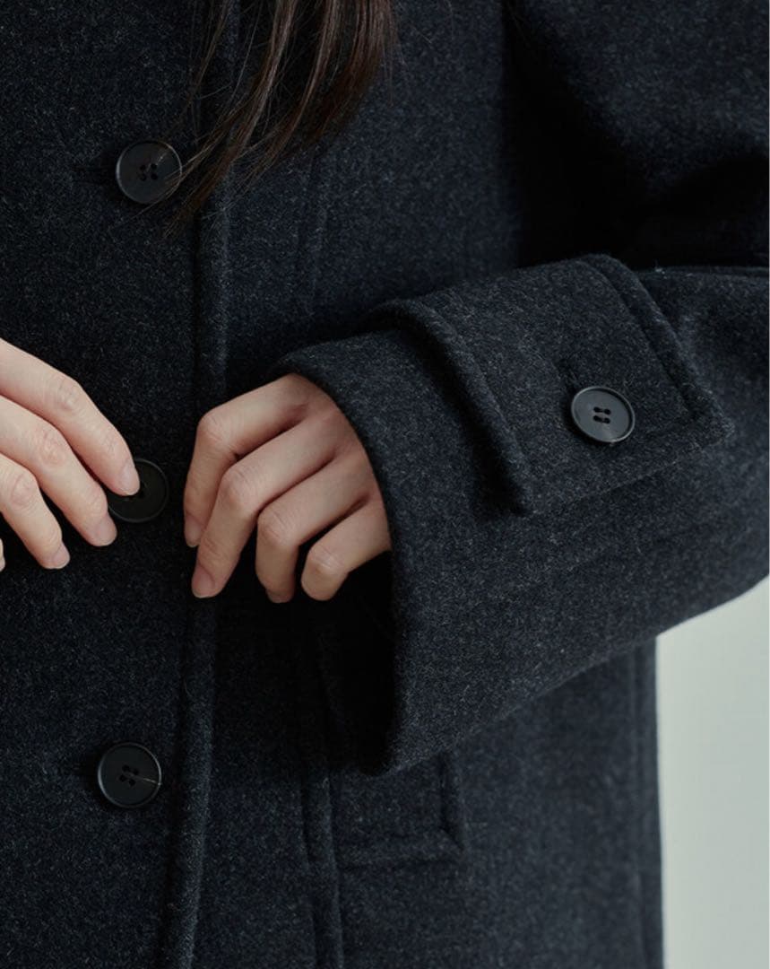 ダークグレー ダブルブレスト ウールコート(韓国ブランド)