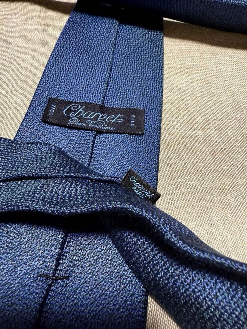 Charvet／シャルべ／シルクジャガードタイ／ソリッド／ネイビー／フランス製