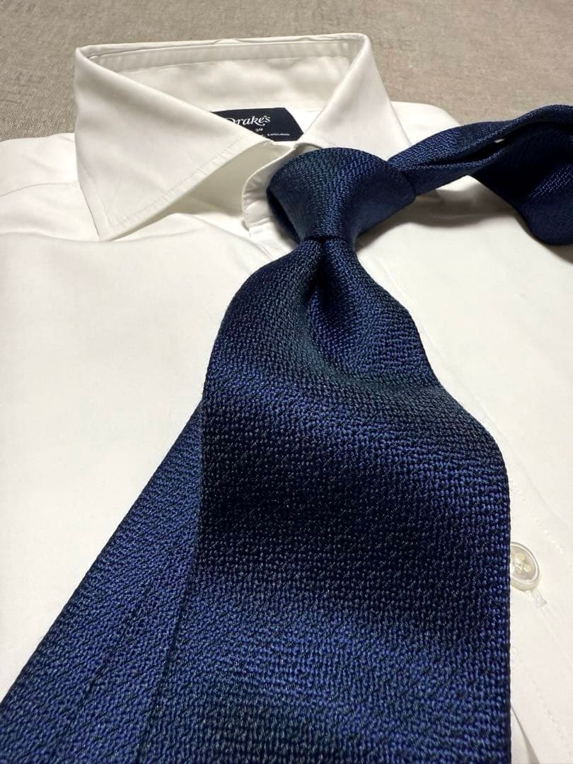 Charvet／シャルべ／シルクジャガードタイ／ソリッド／ネイビー／フランス製