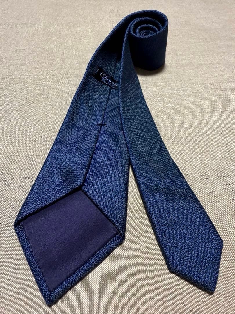 Charvet／シャルべ／シルクジャガードタイ／ソリッド／ネイビー／フランス製