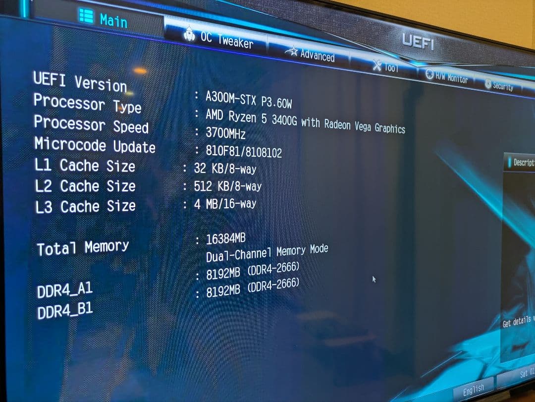 deskmini a300 ryzen5 3400g 16gb ssd無し