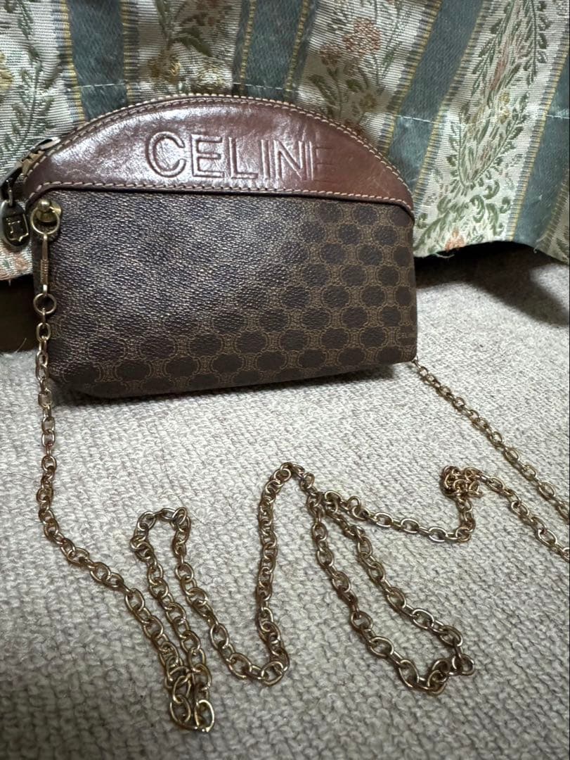 CELINE マカダム柄　チェーンショルダーバッグ　オールドセリーヌ