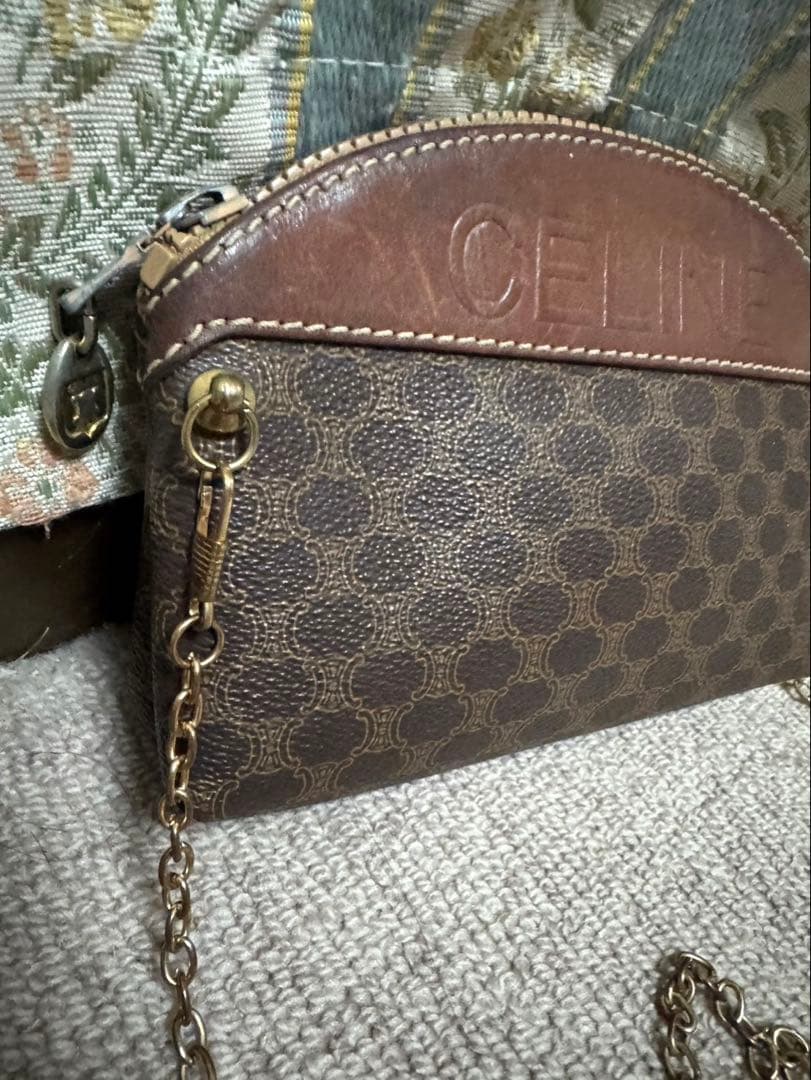CELINE マカダム柄　チェーンショルダーバッグ　オールドセリーヌ