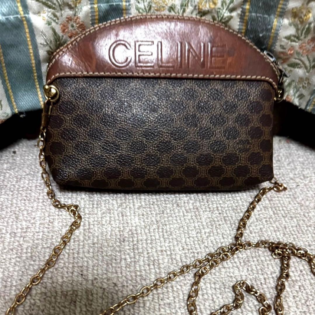 CELINE マカダム柄　チェーンショルダーバッグ　オールドセリーヌ