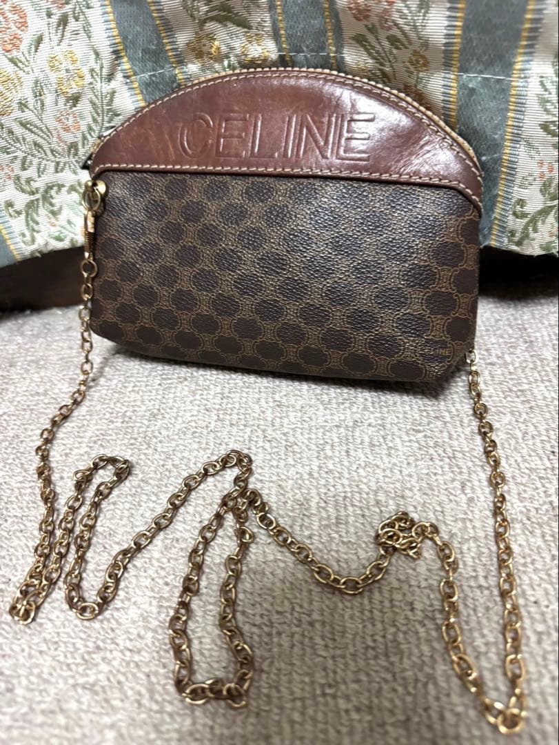 CELINE マカダム柄　チェーンショルダーバッグ　オールドセリーヌ