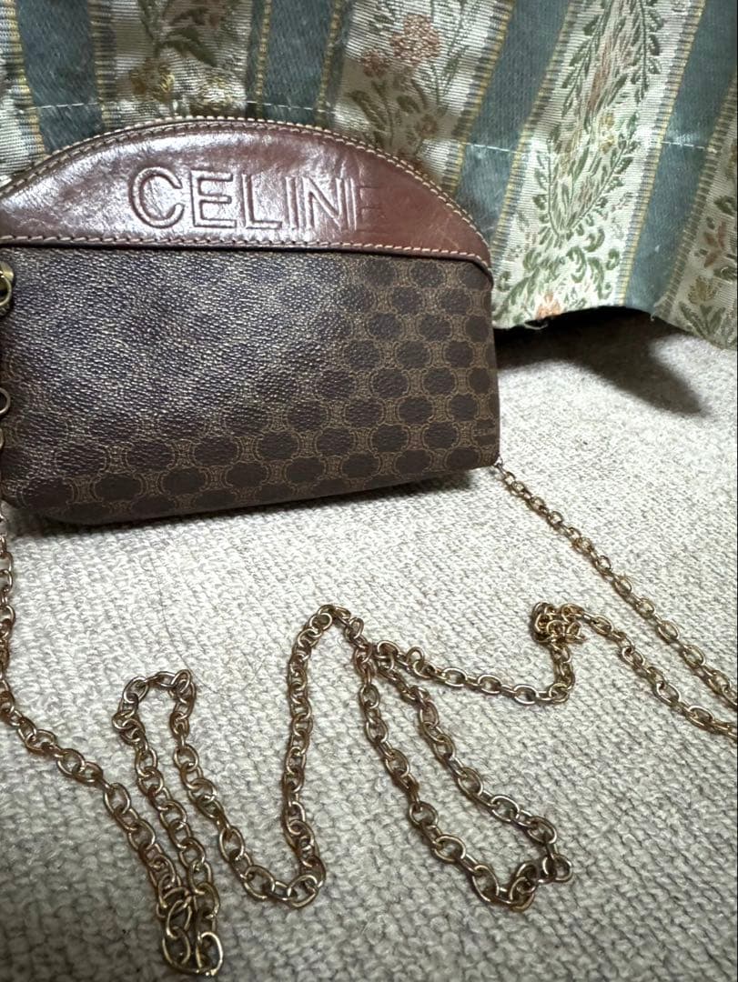 CELINE マカダム柄　チェーンショルダーバッグ　オールドセリーヌ