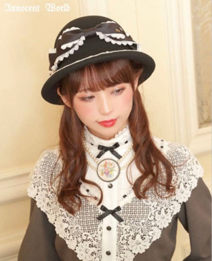 Innocent World リボンクロッシェハット 黒