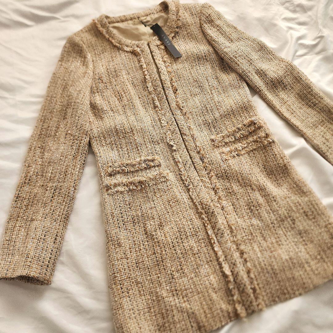 新品未使用　ANAYI　ノーカラージャケット　ツイード　シルク　アナイ38