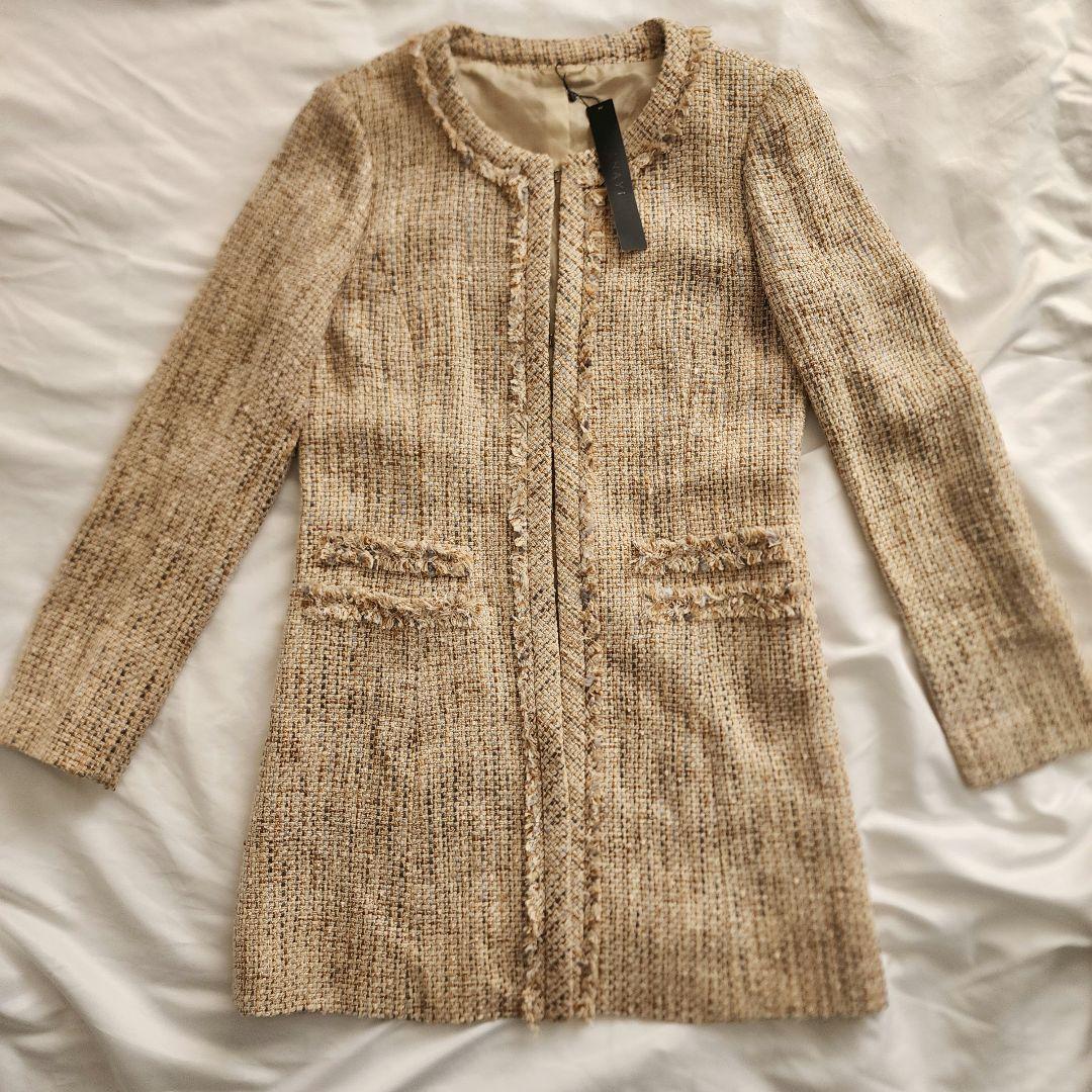 新品未使用　ANAYI　ノーカラージャケット　ツイード　シルク　アナイ38