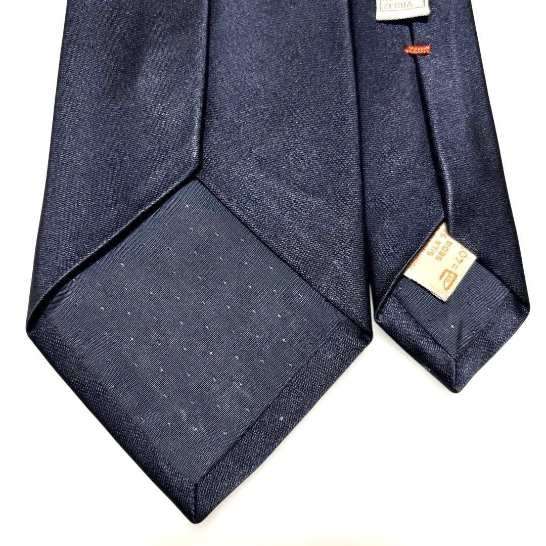 ZEGNA ゼニア　ネクタイ　濃紺　無地　光沢　肉厚　美品