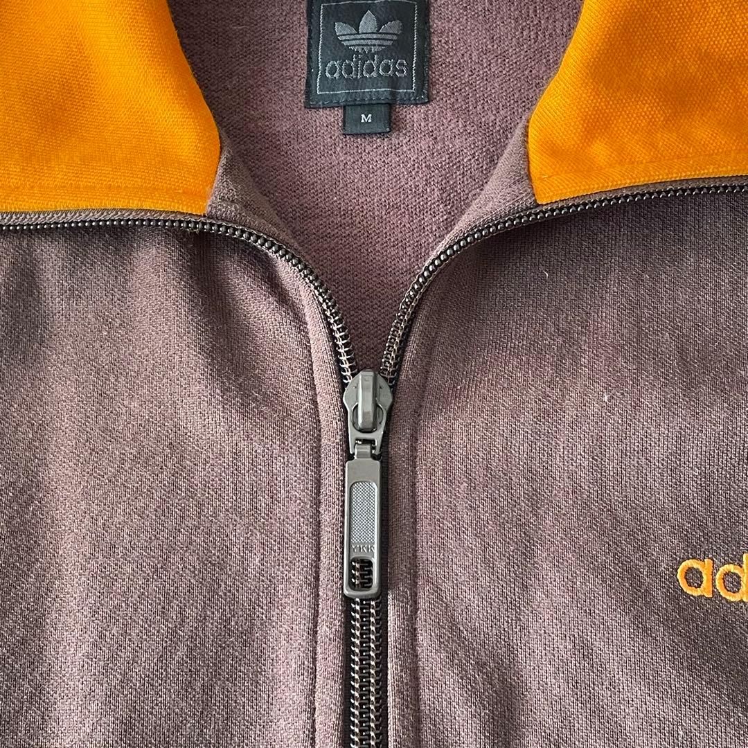 adidas 黒タグ トラックジャケット ブラウン×オレンジ 刺繍ロゴ 万国旗