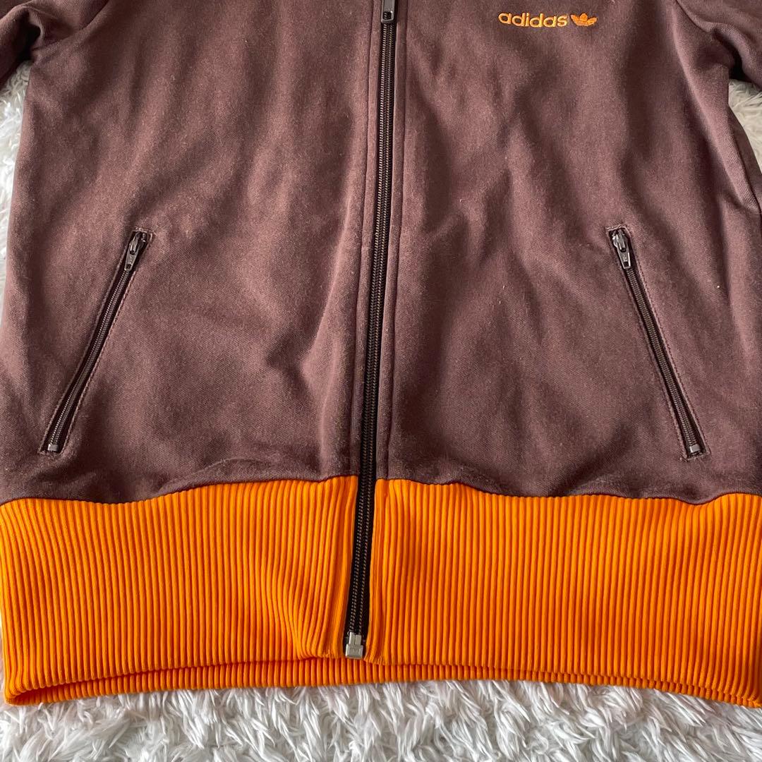 adidas 黒タグ トラックジャケット ブラウン×オレンジ 刺繍ロゴ 万国旗