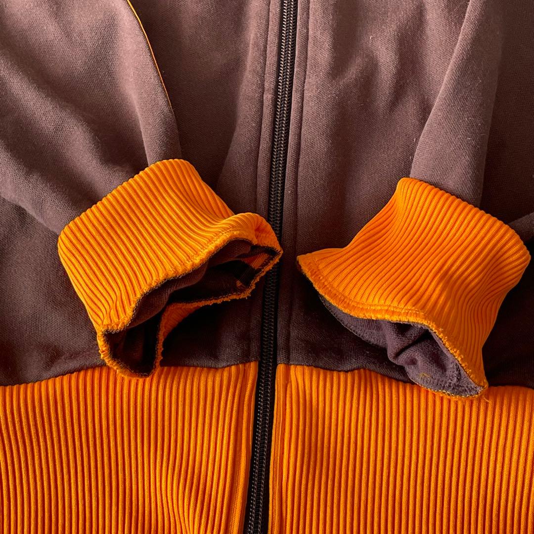 adidas 黒タグ トラックジャケット ブラウン×オレンジ 刺繍ロゴ 万国旗