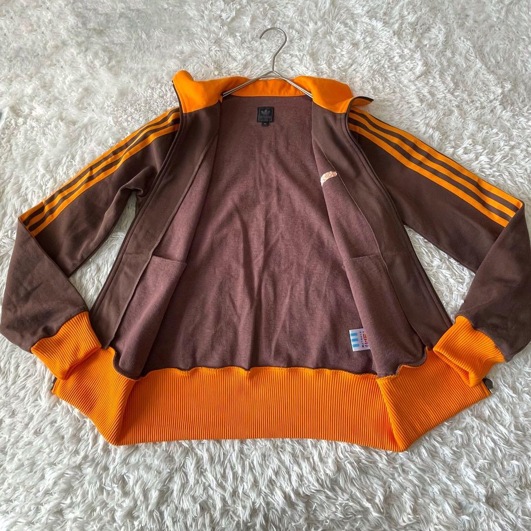adidas 黒タグ トラックジャケット ブラウン×オレンジ 刺繍ロゴ 万国旗
