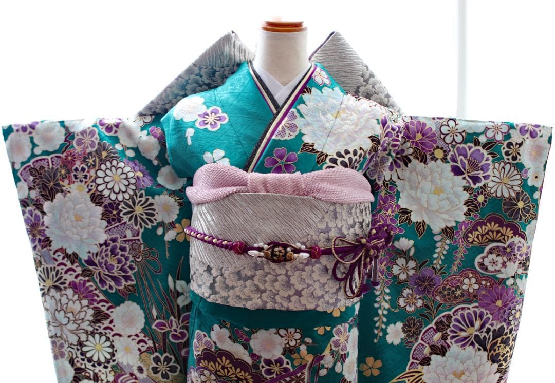 振袖フルセット 成人式 青緑 エメラルドグリーン