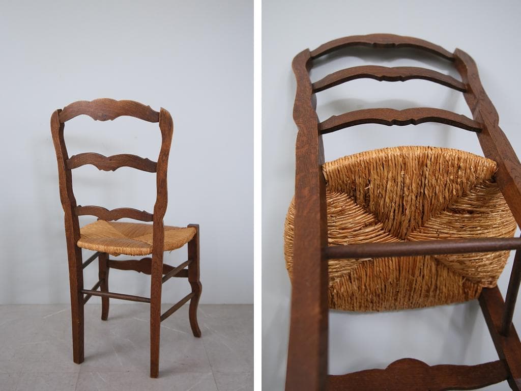 フランスアンティーク猫脚ダイニングチェア/イス/ラッシュシート(90-9-1)