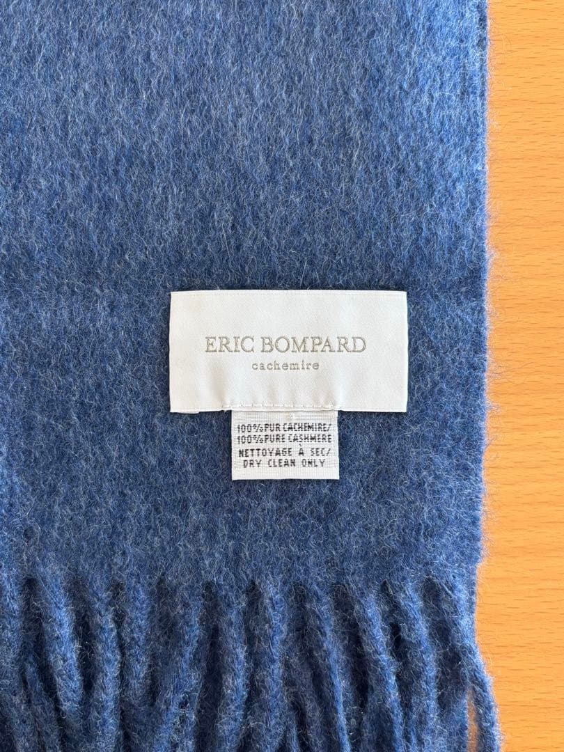 エリック・ボンパール　カシミヤ100%マフラー青　フリンジ付