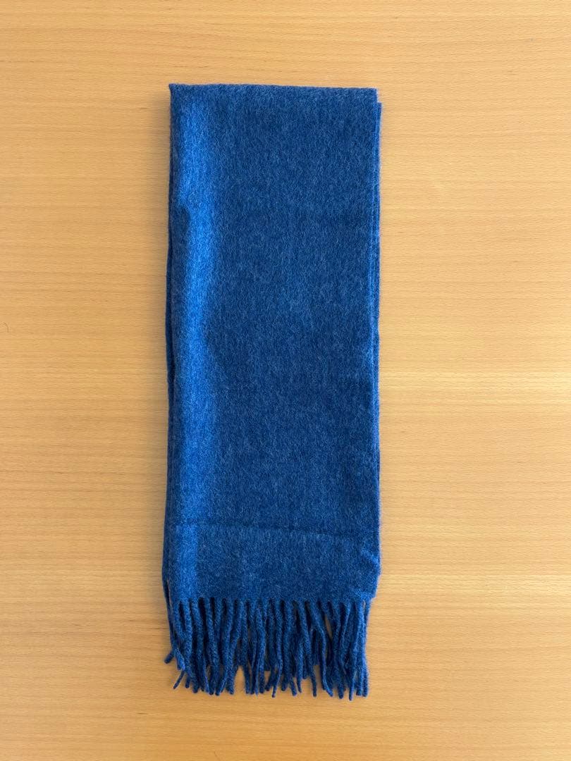 エリック・ボンパール　カシミヤ100%マフラー青　フリンジ付